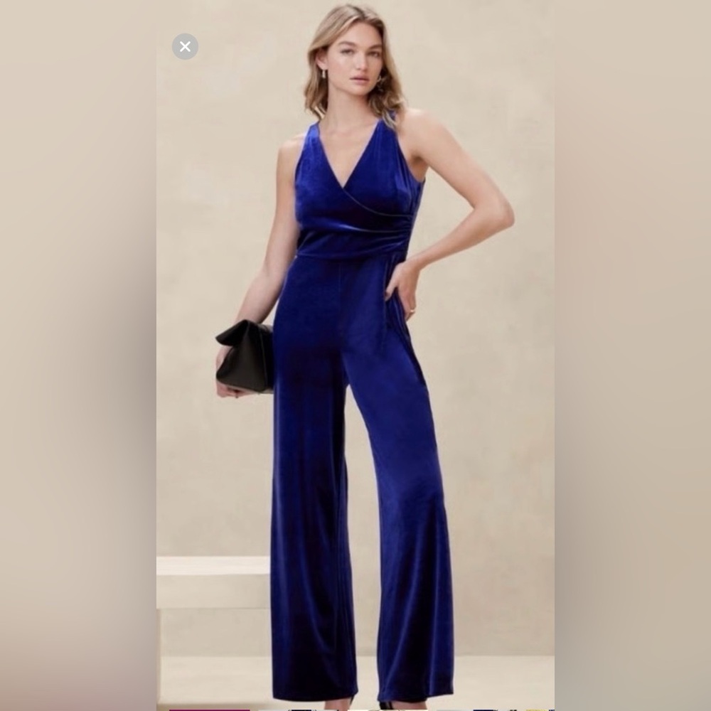 Express Deep Blue Velvet Jumpsuit